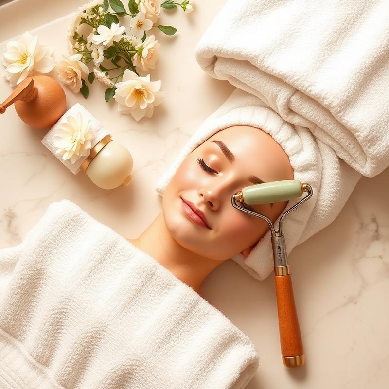 Facial treatment with jade roller